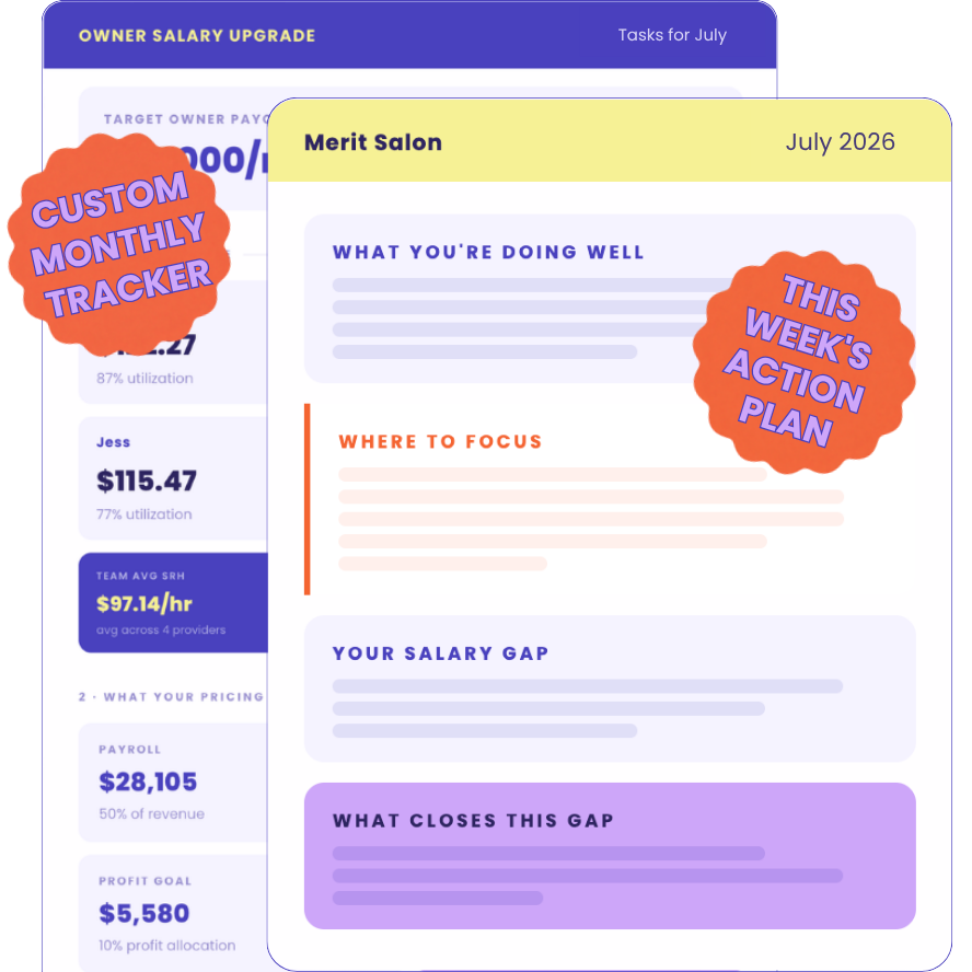 Your Action Plan and Custom Monthly Tracker — two resources included with the Owner Salary Upgrade